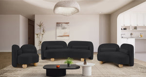 Meridian Furniture Daphne Art Deco Accent Chair Sculptural Curves Ball Legs for Living Room or Bedroom Black Chenille Fabric 44001Black-C
