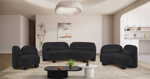 Meridian Furniture Daphne Art Deco Accent Chair Sculptural Curves Ball Legs for Living Room or Bedroom Black Chenille Fabric 44001Black-C