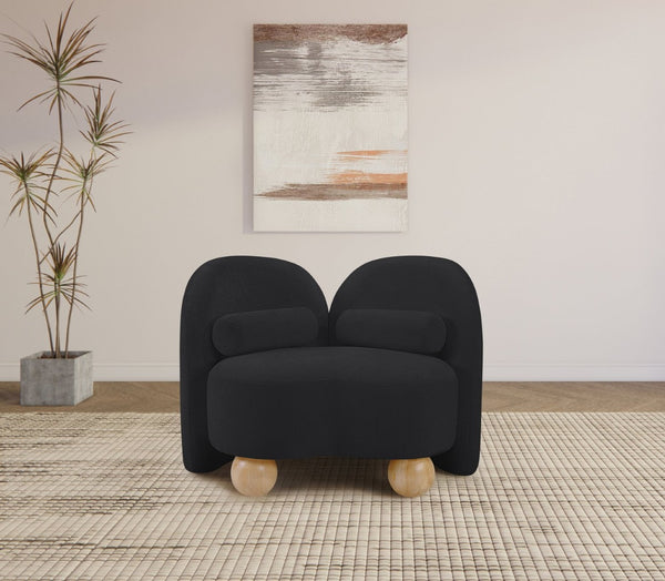 Meridian Furniture Daphne Art Deco Accent Chair Sculptural Curves Ball Legs for Living Room or Bedroom Black Chenille Fabric 44001Black-C