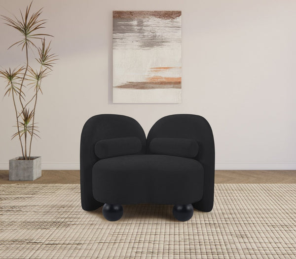 Meridian Furniture Daphne Art Deco Accent Chair Sculptural Curves Ball Legs for Living Room or Bedroom Black Chenille Fabric 44001Black-C