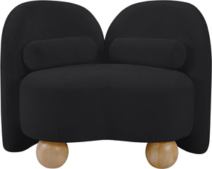Meridian Furniture Daphne Art Deco Accent Chair Sculptural Curves Ball Legs for Living Room or Bedroom Black Chenille Fabric 44001Black-C