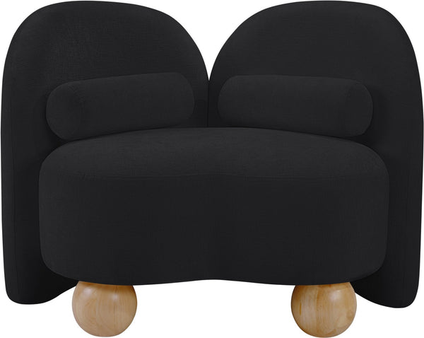 Meridian Furniture Daphne Art Deco Accent Chair Sculptural Curves Ball Legs for Living Room or Bedroom Black Chenille Fabric 44001Black-C