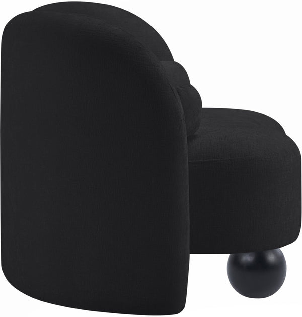 Meridian Furniture Daphne Art Deco Accent Chair Sculptural Curves Ball Legs for Living Room or Bedroom Black Chenille Fabric 44001Black-C