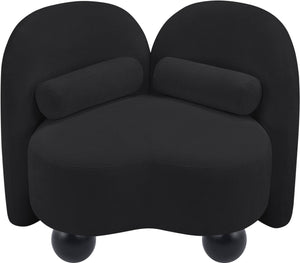 Meridian Furniture Daphne Art Deco Accent Chair Sculptural Curves Ball Legs for Living Room or Bedroom Black Chenille Fabric 44001Black-C