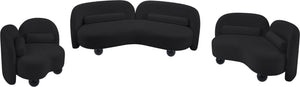Meridian Furniture Daphne Art Deco Curved Loveseat with Swappable Wood Legs and Plush Upholstery for Living Rooms Black Chenille Fabric 44001Black-L