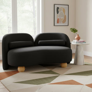 Meridian Furniture Daphne Art Deco Curved Loveseat with Swappable Wood Legs and Plush Upholstery for Living Rooms Black Chenille Fabric 44001Black-L