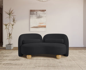 Meridian Furniture Daphne Art Deco Curved Loveseat with Swappable Wood Legs and Plush Upholstery for Living Rooms Black Chenille Fabric 44001Black-L
