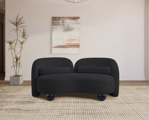 Meridian Furniture Daphne Art Deco Curved Loveseat with Swappable Wood Legs and Plush Upholstery for Living Rooms Black Chenille Fabric 44001Black-L