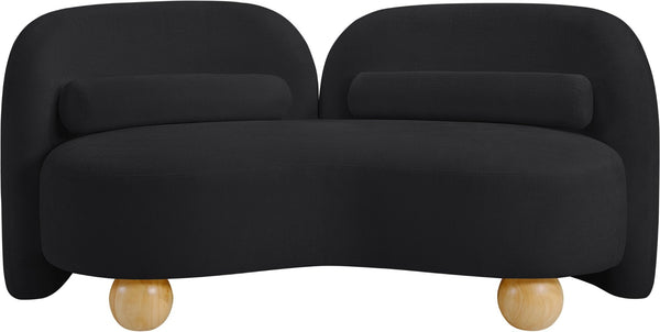 Meridian Furniture Daphne Art Deco Curved Loveseat with Swappable Wood Legs and Plush Upholstery for Living Rooms Black Chenille Fabric 44001Black-L