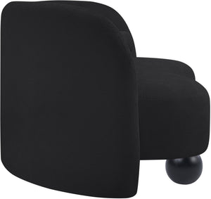 Meridian Furniture Daphne Art Deco Curved Loveseat with Swappable Wood Legs and Plush Upholstery for Living Rooms Black Chenille Fabric 44001Black-L