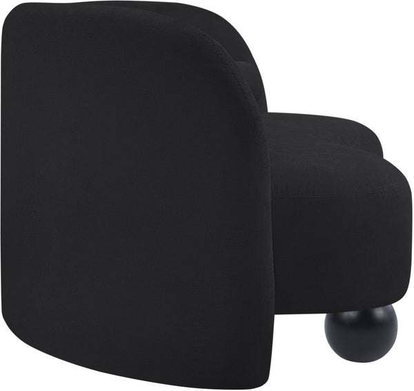 Meridian Furniture Daphne Art Deco Curved Loveseat with Swappable Wood Legs and Plush Upholstery for Living Rooms Black Chenille Fabric 44001Black-L