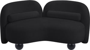 Meridian Furniture Daphne Art Deco Curved Loveseat with Swappable Wood Legs and Plush Upholstery for Living Rooms Black Chenille Fabric 44001Black-L