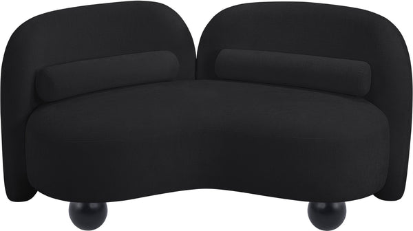 Meridian Furniture Daphne Art Deco Curved Loveseat with Swappable Wood Legs and Plush Upholstery for Living Rooms Black Chenille Fabric 44001Black-L