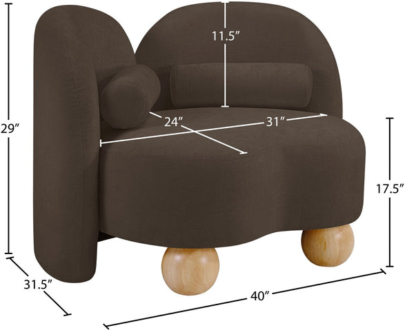 Meridian Furniture Daphne Art Deco Accent Chair Sculptural Curves Ball Legs for Living Room or Bedroom Brown Chenille Fabric 44001Brown-C