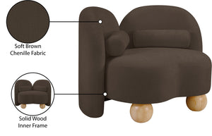 Meridian Furniture Daphne Art Deco Accent Chair Sculptural Curves Ball Legs for Living Room or Bedroom Brown Chenille Fabric 44001Brown-C