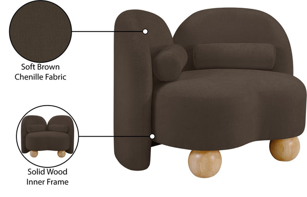 Meridian Furniture Daphne Art Deco Accent Chair Sculptural Curves Ball Legs for Living Room or Bedroom Brown Chenille Fabric 44001Brown-C