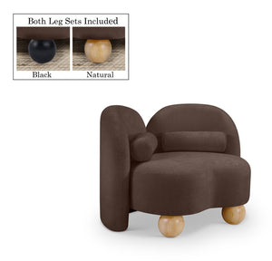 Meridian Furniture Daphne Art Deco Accent Chair Sculptural Curves Ball Legs for Living Room or Bedroom Brown Chenille Fabric 44001Brown-C