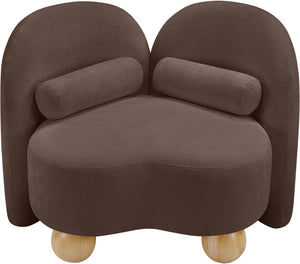 Meridian Furniture Daphne Art Deco Accent Chair Sculptural Curves Ball Legs for Living Room or Bedroom Brown Chenille Fabric 44001Brown-C