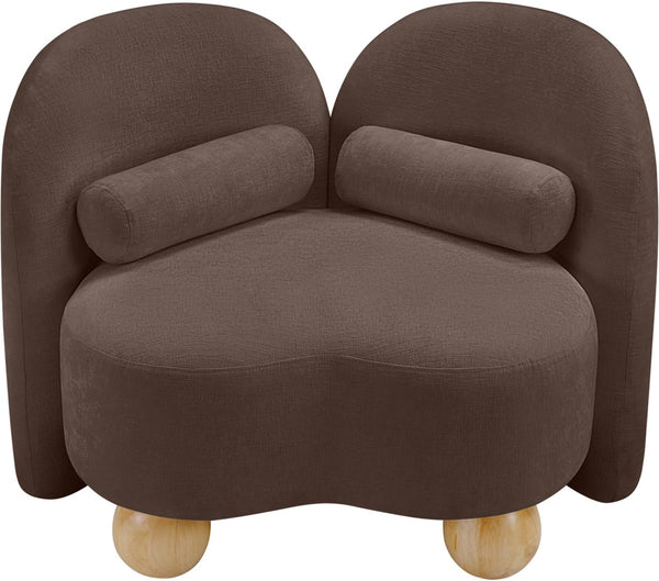Meridian Furniture Daphne Art Deco Accent Chair Sculptural Curves Ball Legs for Living Room or Bedroom Brown Chenille Fabric 44001Brown-C