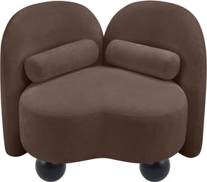 Meridian Furniture Daphne Art Deco Accent Chair Sculptural Curves Ball Legs for Living Room or Bedroom Brown Chenille Fabric 44001Brown-C