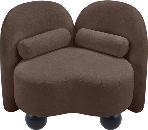 Meridian Furniture Daphne Art Deco Accent Chair Sculptural Curves Ball Legs for Living Room or Bedroom Brown Chenille Fabric 44001Brown-C