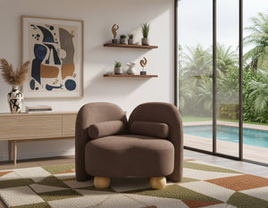 Meridian Furniture Daphne Art Deco Accent Chair Sculptural Curves Ball Legs for Living Room or Bedroom Brown Chenille Fabric 44001Brown-C