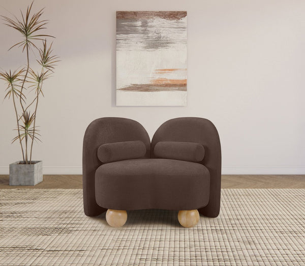 Meridian Furniture Daphne Art Deco Accent Chair Sculptural Curves Ball Legs for Living Room or Bedroom Brown Chenille Fabric 44001Brown-C