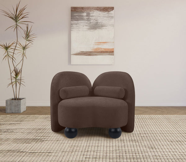 Meridian Furniture Daphne Art Deco Accent Chair Sculptural Curves Ball Legs for Living Room or Bedroom Brown Chenille Fabric 44001Brown-C