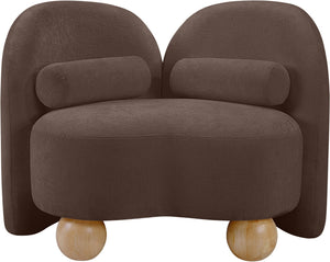 Meridian Furniture Daphne Art Deco Accent Chair Sculptural Curves Ball Legs for Living Room or Bedroom Brown Chenille Fabric 44001Brown-C