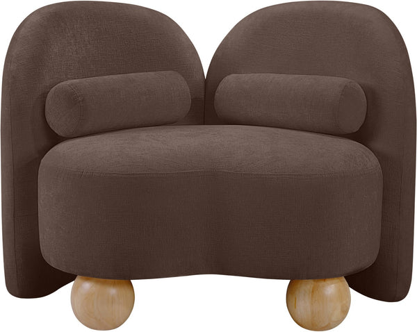 Meridian Furniture Daphne Art Deco Accent Chair Sculptural Curves Ball Legs for Living Room or Bedroom Brown Chenille Fabric 44001Brown-C