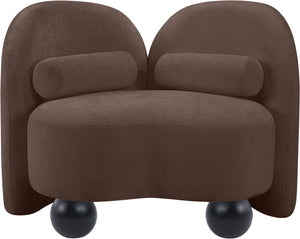 Meridian Furniture Daphne Art Deco Accent Chair Sculptural Curves Ball Legs for Living Room or Bedroom Brown Chenille Fabric 44001Brown-C
