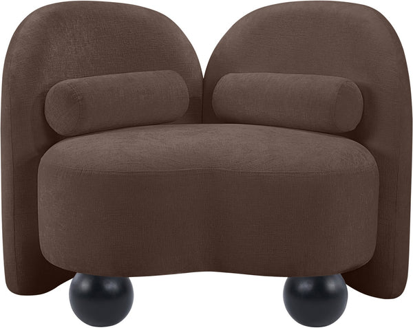 Meridian Furniture Daphne Art Deco Accent Chair Sculptural Curves Ball Legs for Living Room or Bedroom Brown Chenille Fabric 44001Brown-C