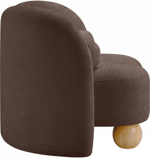 Meridian Furniture Daphne Art Deco Accent Chair Sculptural Curves Ball Legs for Living Room or Bedroom Brown Chenille Fabric 44001Brown-C
