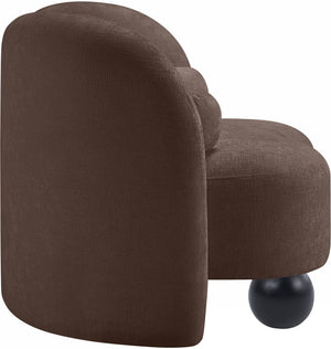 Meridian Furniture Daphne Art Deco Accent Chair Sculptural Curves Ball Legs for Living Room or Bedroom Brown Chenille Fabric 44001Brown-C