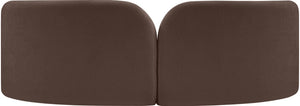 Meridian Furniture Daphne Art Deco Curved Sofa with Deep Seating and Interchangeable Wood Ball Legs for Living Rooms Brown Chenille Fabric 44001Brown-S