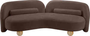 Meridian Furniture Daphne Art Deco Curved Sofa with Deep Seating and Interchangeable Wood Ball Legs for Living Rooms Brown Chenille Fabric 44001Brown-S