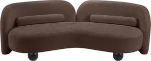 Meridian Furniture Daphne Art Deco Curved Sofa with Deep Seating and Interchangeable Wood Ball Legs for Living Rooms Brown Chenille Fabric 44001Brown-S