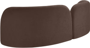 Meridian Furniture Daphne Art Deco Curved Sofa with Deep Seating and Interchangeable Wood Ball Legs for Living Rooms Brown Chenille Fabric 44001Brown-S