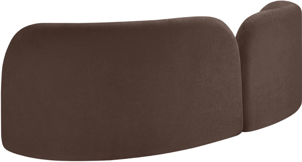 Meridian Furniture Daphne Art Deco Curved Sofa with Deep Seating and Interchangeable Wood Ball Legs for Living Rooms Brown Chenille Fabric 44001Brown-S