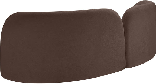 Meridian Furniture Daphne Art Deco Curved Sofa with Deep Seating and Interchangeable Wood Ball Legs for Living Rooms Brown Chenille Fabric 44001Brown-S