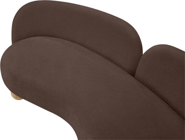Meridian Furniture Daphne Art Deco Curved Sofa with Deep Seating and Interchangeable Wood Ball Legs for Living Rooms Brown Chenille Fabric 44001Brown-S