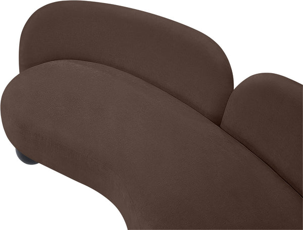 Meridian Furniture Daphne Art Deco Curved Sofa with Deep Seating and Interchangeable Wood Ball Legs for Living Rooms Brown Chenille Fabric 44001Brown-S