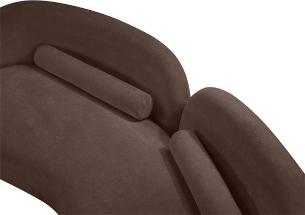 Meridian Furniture Daphne Art Deco Curved Sofa with Deep Seating and Interchangeable Wood Ball Legs for Living Rooms Brown Chenille Fabric 44001Brown-S