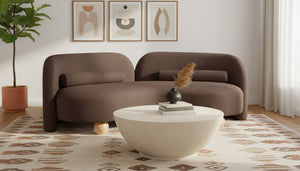 Meridian Furniture Daphne Art Deco Curved Sofa with Deep Seating and Interchangeable Wood Ball Legs for Living Rooms Brown Chenille Fabric 44001Brown-S