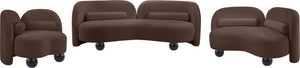 Meridian Furniture Daphne Art Deco Curved Sofa with Deep Seating and Interchangeable Wood Ball Legs for Living Rooms Brown Chenille Fabric 44001Brown-S