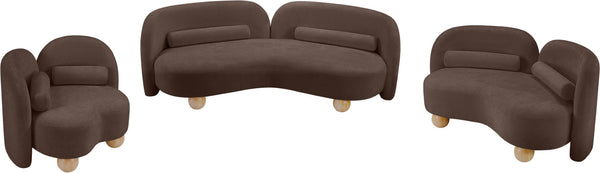 Meridian Furniture Daphne Art Deco Curved Sofa with Deep Seating and Interchangeable Wood Ball Legs for Living Rooms Brown Chenille Fabric 44001Brown-S