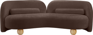 Meridian Furniture Daphne Art Deco Curved Sofa with Deep Seating and Interchangeable Wood Ball Legs for Living Rooms Brown Chenille Fabric 44001Brown-S