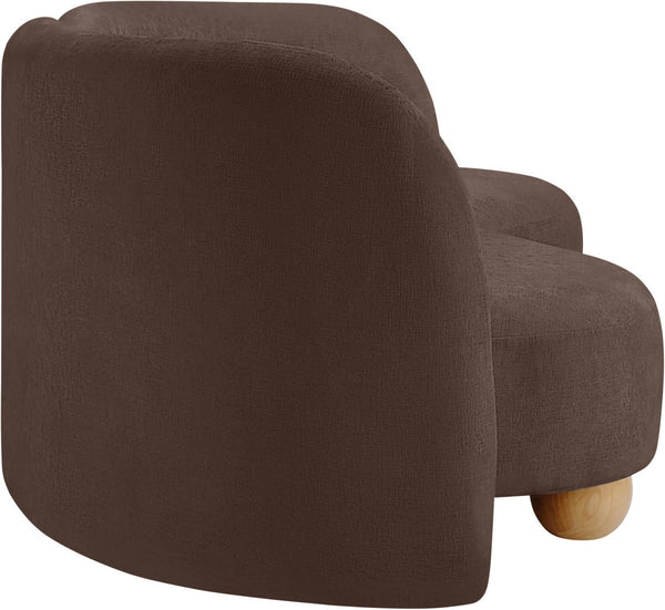 Meridian Furniture Daphne Art Deco Curved Sofa with Deep Seating and Interchangeable Wood Ball Legs for Living Rooms Brown Chenille Fabric 44001Brown-S