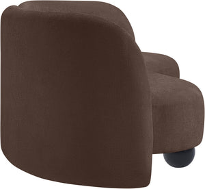 Meridian Furniture Daphne Art Deco Curved Sofa with Deep Seating and Interchangeable Wood Ball Legs for Living Rooms Brown Chenille Fabric 44001Brown-S