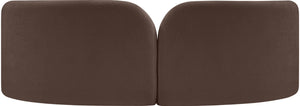 Meridian Furniture Daphne Art Deco Curved Sofa with Deep Seating and Interchangeable Wood Ball Legs for Living Rooms Brown Chenille Fabric 44001Brown-S